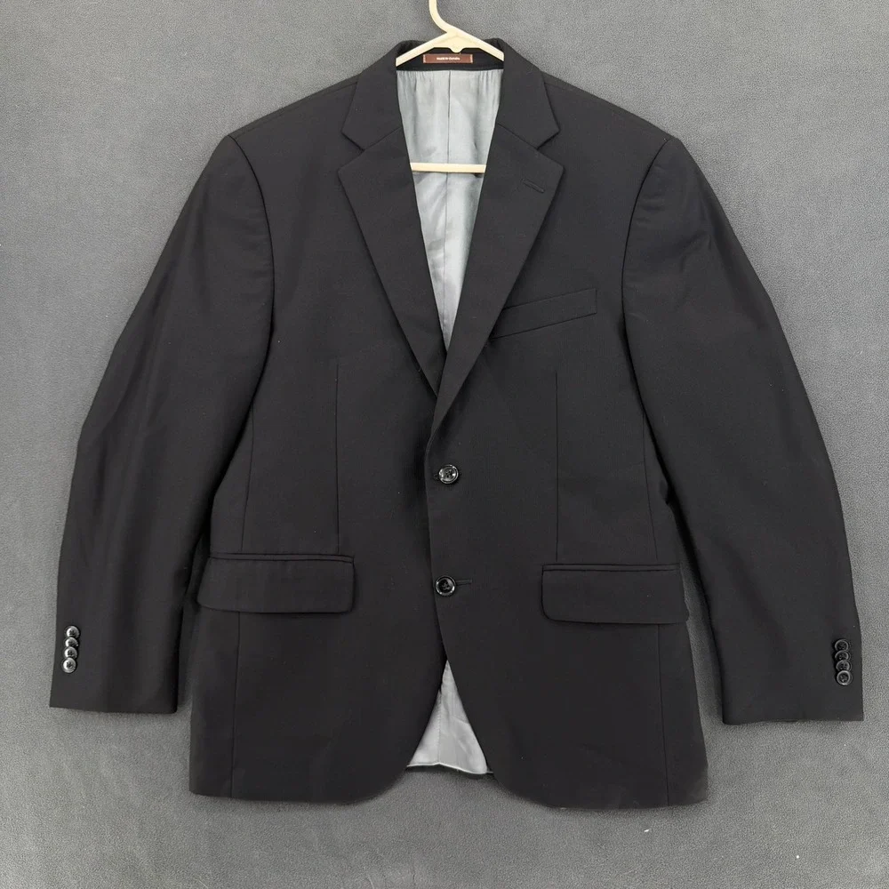Peter Millar Mens 38S Black 100% Wool Herringbone 2-Button Blazer Sport Coat